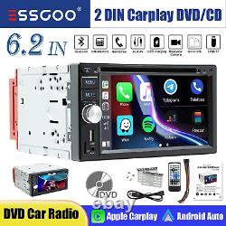 6.2 Double 2 DIN CD DVD Car Stereo CarPlay/Android Auto Radio Head Unit USB AUX