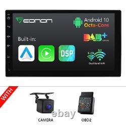 CAM+OBD+7 IPS Double DIN Android 10 Octa Core Car Stereo GPS Nav DAB+ Radio DSP