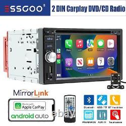 Double 2 DIN Carplay Stereo Android Auto CD DVD Radio Bluetooth AM FM RDS Camera