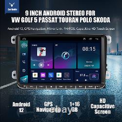 Double 2DIN Android12 Car Stereo Sat Nav Bluetooth 9 For VW GOLF 5 6 Caddy Polo