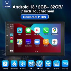 Autoradio Android13 à double DIN 7 pouces avec Apple Carplay, GPS, RDS, Bluetooth 2+32G et caméra