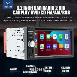 Stéréo de voiture Double DIN avec Carplay, Android Auto, lecteur CD DVD, radio Bluetooth AM FM RDS